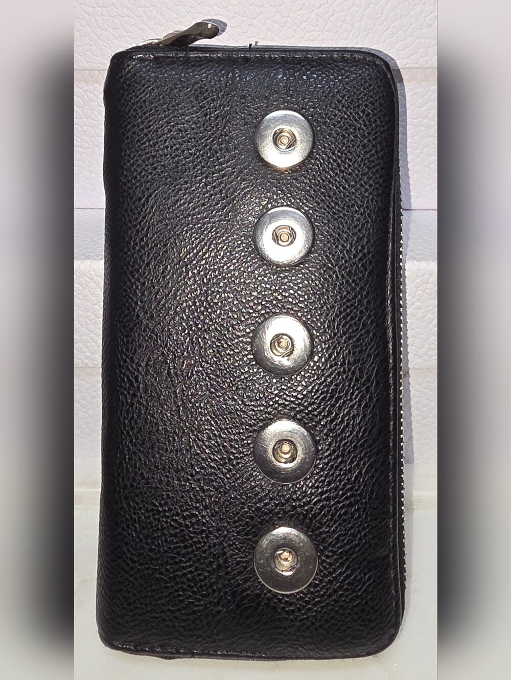 Women's Black Faux Leather Zip-Around Wallet